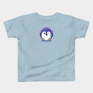 Cute Penguin Wearing Earmuff Cartoon Kids T-Shirt